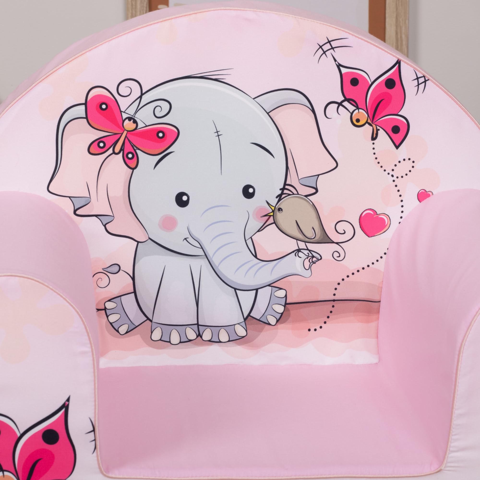 Kindersessel ab 1 Jahr – Bequem und Leicht – Sessel Kinderzimmer – Waschbarer Bezug – Weiche Schaumstoffpolsterung (Elefant - Rosa)