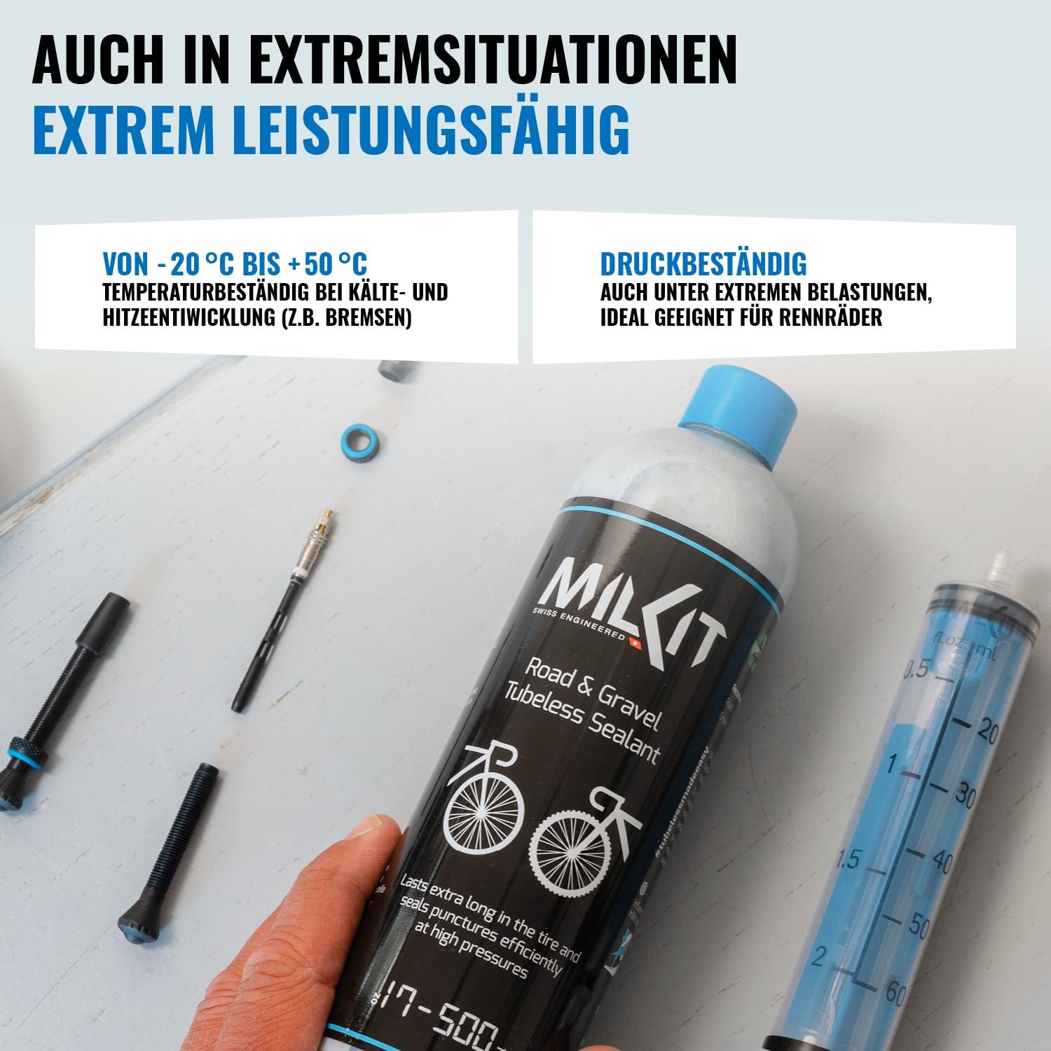 milKit Tubeless mleczko uszczelniające do rowerów wyścigowych i Gravel, w butelce 75 ml - uszczelniacz opon rowerowych - mleczko uszczelniające bezdętkowe mleko, opony rowerowe, środek uszczelniający