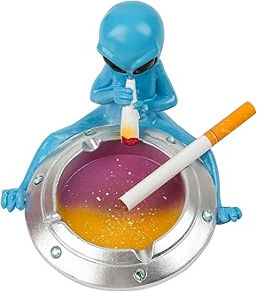 Ash Tray, Cute Cool Hand-Painted Resin Decorative Ashtray for Cigarettes, Fancy Home Decor Smoking Accessories, Perfect for Indoor Outdoor Use, Great Christmas, Father's Day Gift (Silver Blue)