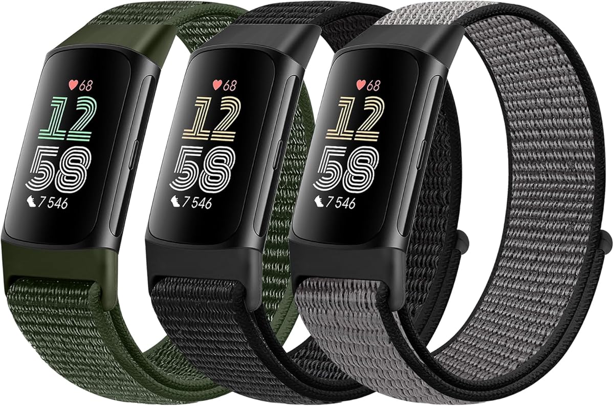 Sport Loop Nylon Watch Bands Compatible with Fitbit Charge 6/5, Adjustable Breathable Replacement Soft Nylon Loop Wristband for Women/Men