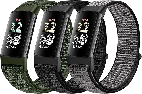 Miniatura 43 de Correa deportiva de nailon compatible con Fitbit Charge 6/5, ajustable, transpirable, repuesto suave, correa de nailon suave para mujeres/hombres