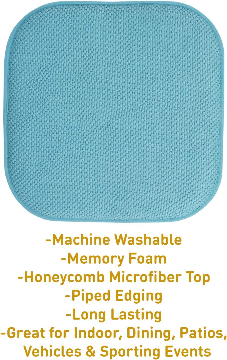 Sweet Home Collection Chair Cushion Memory Foam Pads Honeycomb Pattern Slip Non Skid Rubber Back Rounded Square 16" x 16" Seat Cover, 12 Pack, Teal