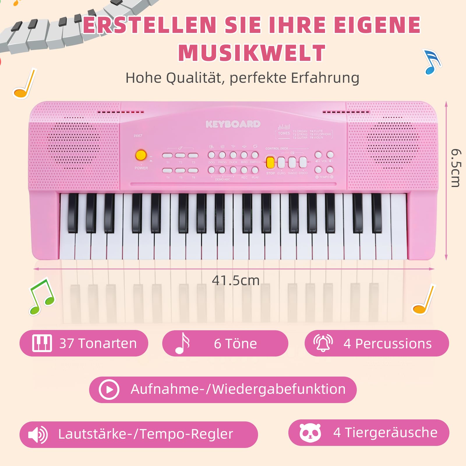 Pianola Bambini Tastiera 37 Tasti, Musicale Elettronica Tastiera con Microfono, Pianola per Bambini Portatile Multifunzione, Music Giocattolo Educativo Regalo per Ragazzi Ragazze 3+Anni