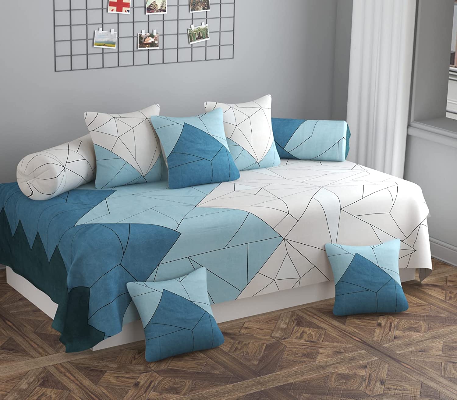 dworth® |❖| 250 tc 100% glace cotton | 8 pieces deewan set with 1 single bedsheet (60 x 90 inch), 2 bolster covers (16 x 32 inch) and 5 cushions cover (16 x 16 inch) | diwan set (cream)