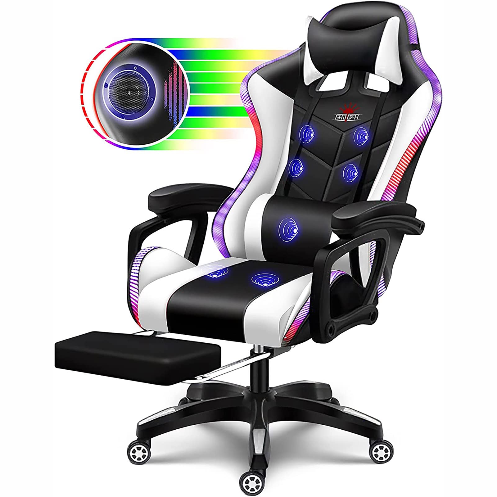 Chaise de jeu vidéo avec massage et haut-parleurs bluetooth pour le dos