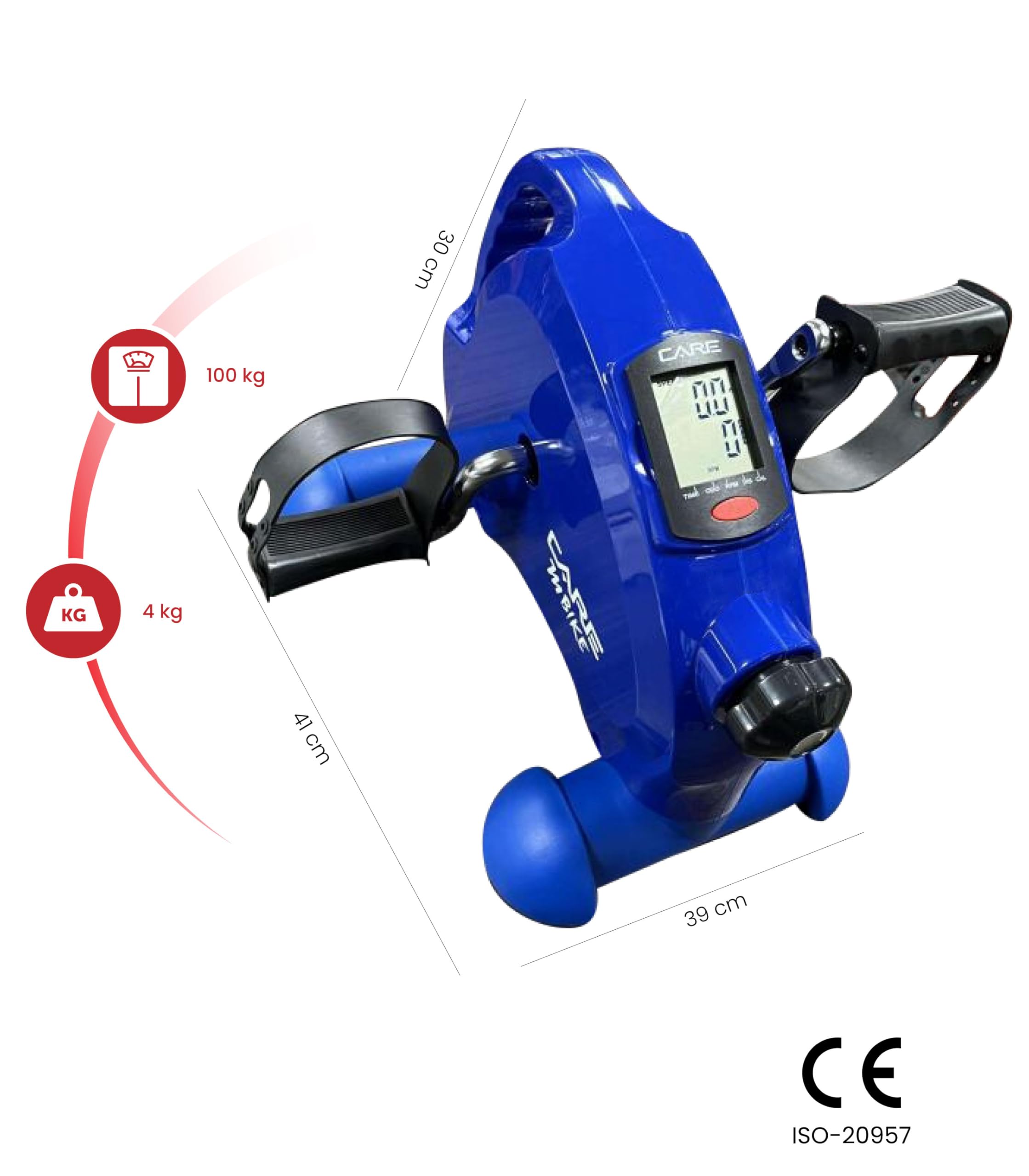 Care Fitness - Mini Pédalier - M Bike - Care - Format Ergonomique - Compact 3,5 Kg - Intensité Réglable - Écran Numérique - Pédales Antidérapantes - Sangles Incluses pour Plus de Stabilité