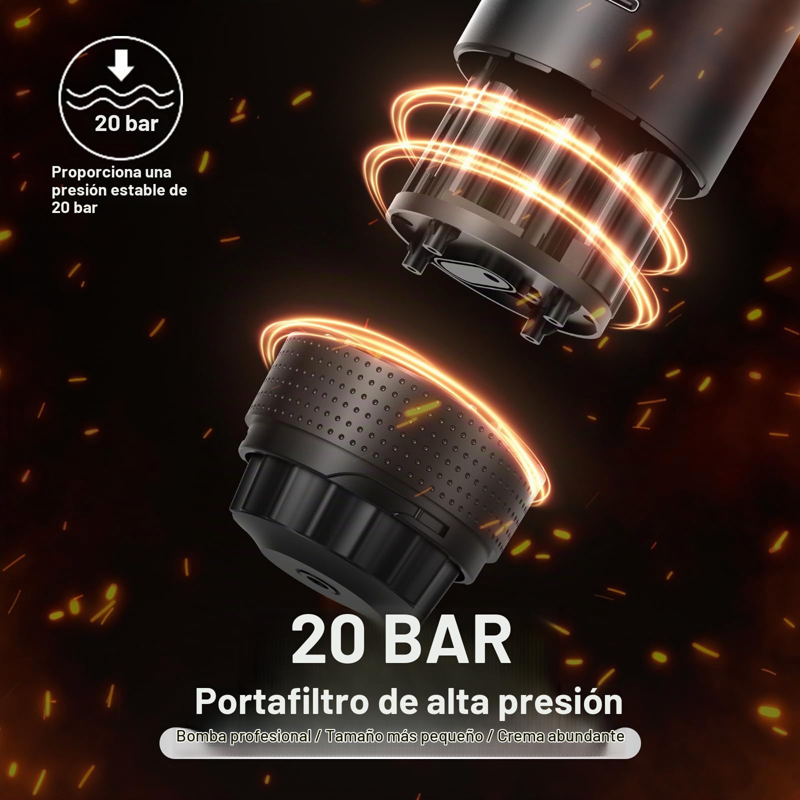 Cafetera Portátil 3-en-1 Calentamiento Rápido 80ml Presión 20 Bares | Pantalla Inteligente de Temperatura, Compatible Cápsulas 7500mAh USB-C Viajes y Oficina (Negro, Bolso Titular)