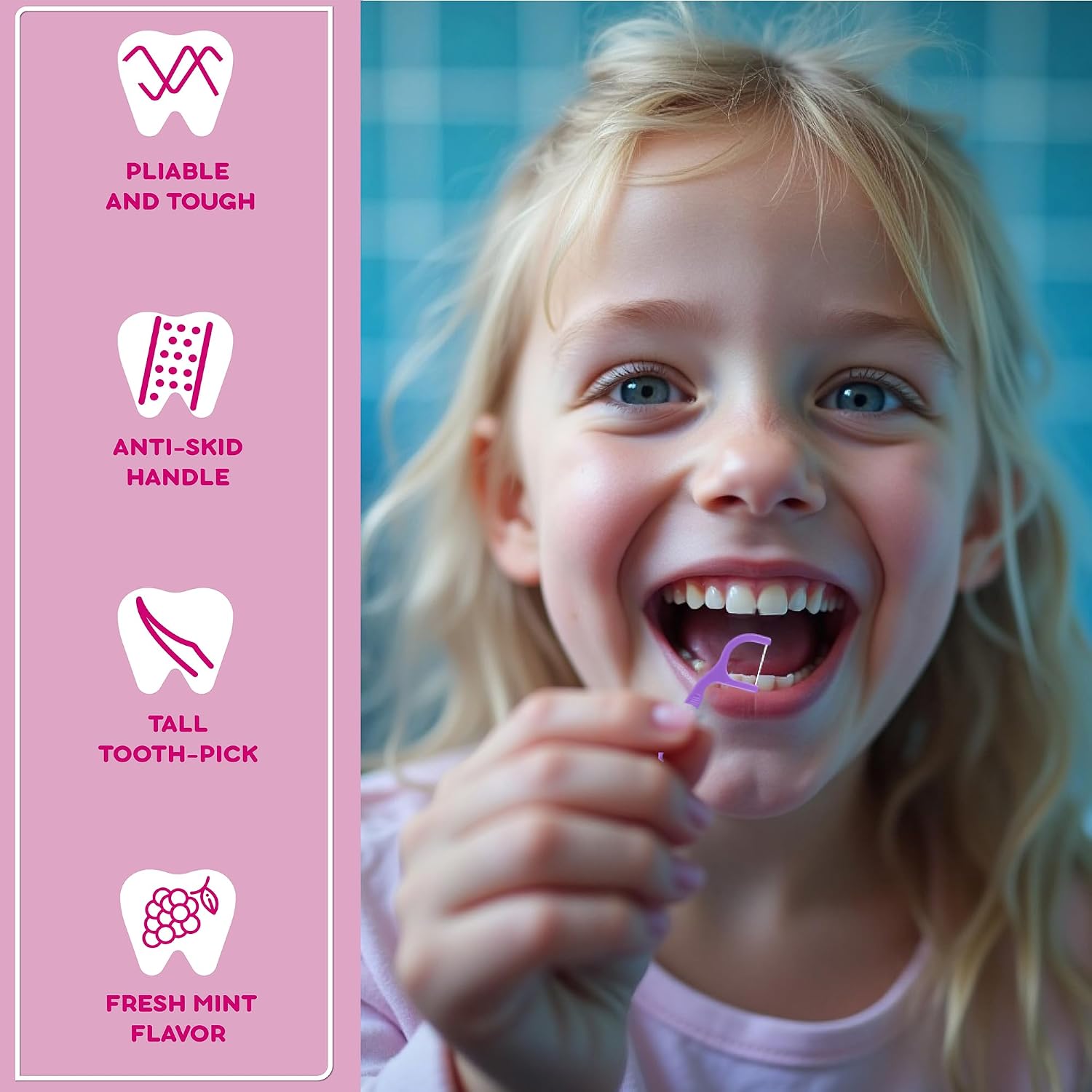 Flavored Floss Picks, 300 Count, Dental Floss Picks for Teeth with Fun Fruit Flavors, Flosser Picks for Adults and Children, | Bubble Gum Flavor