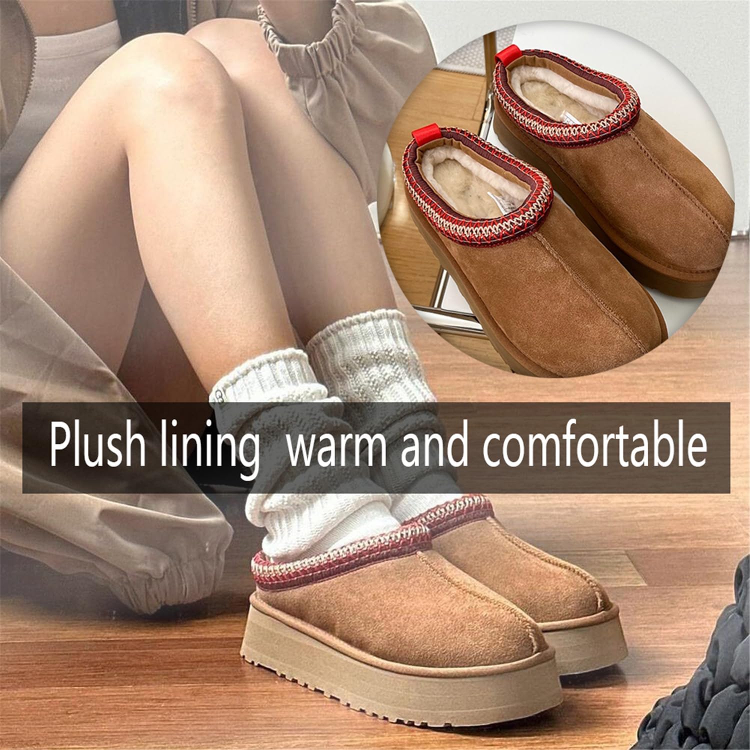 Fashion Plush Platform Slippers for Women's Mini Fleece Lined Boots Outdoor Indoor Non-Slip Warm Short Ankle Boots - Image 2