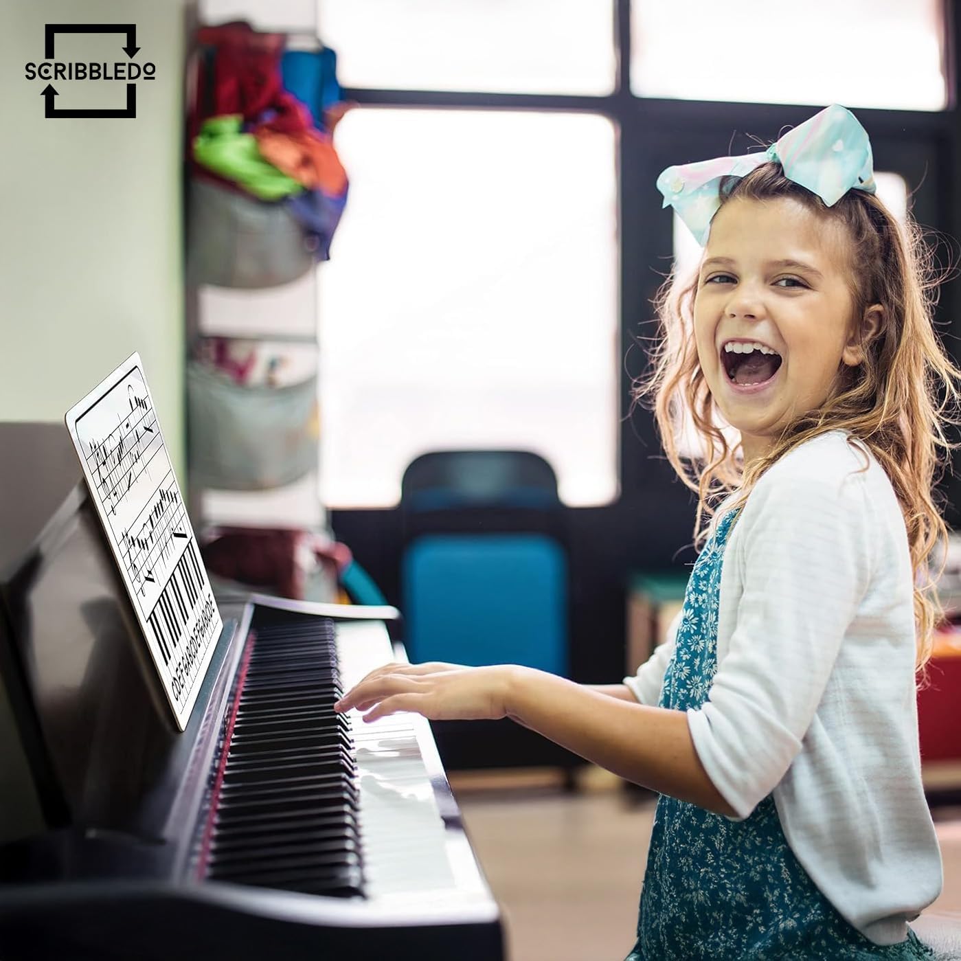 SCRIBBLEDO 10 Pack 11 x 14 Inch Piano Board Dry Erase White Boards Keyboard Double Sided Music Staff whiteboard for Kids Students, Musicians Music Class Supplies. (10 Erasers Included)