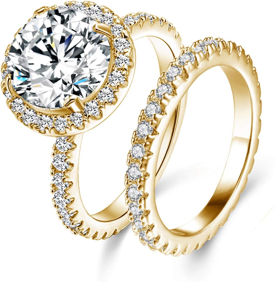 Classic CZ Bridal Sets Band Ring for Women, Faux Cubic Zirconia Wedding Ring Set Womens