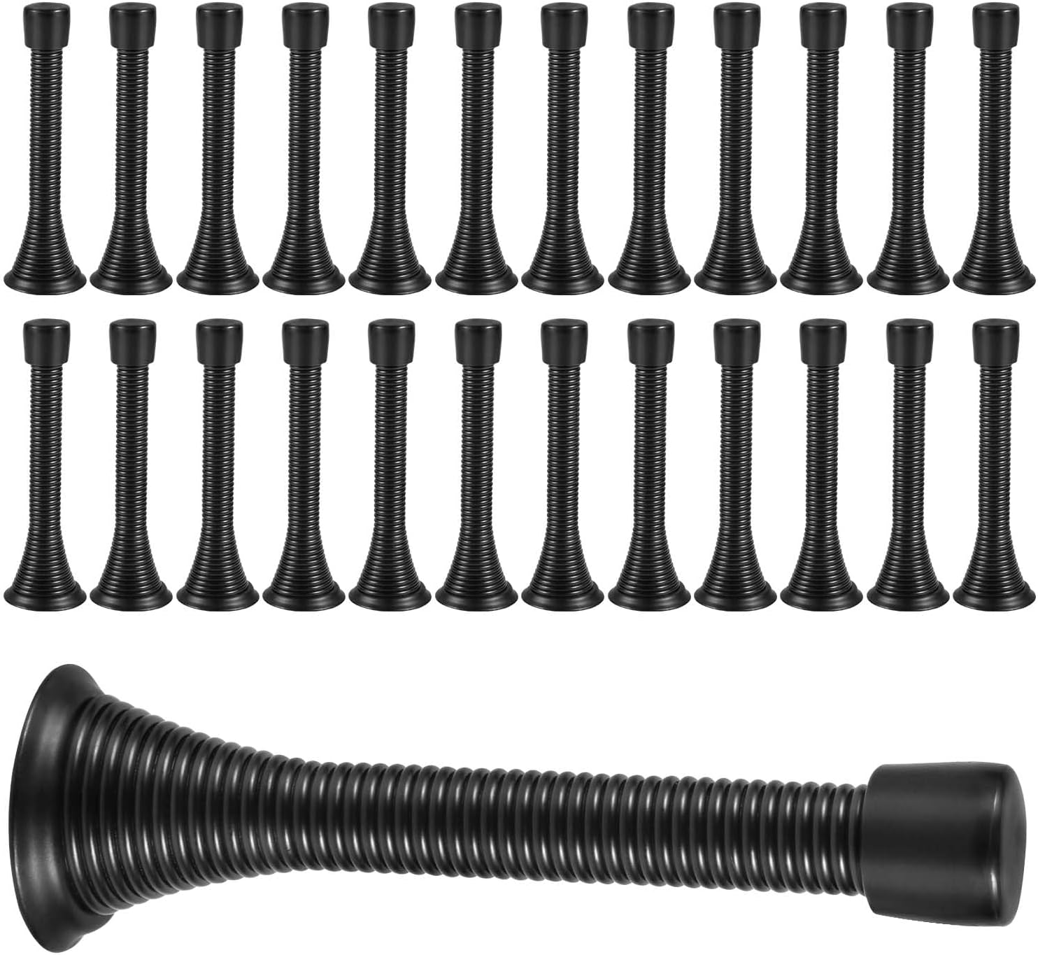 24 Pack Spring Door Stops 3 1/4 Inch Flexible Heavy Duty Spring Door Stopper with RustProof Screw Rubber Bumper Tips (Black)