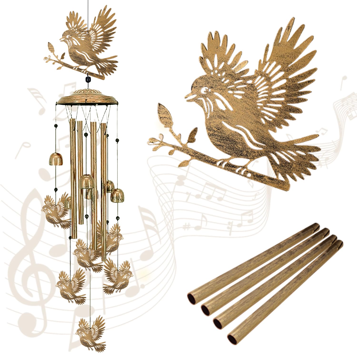 Bird Wind Chime Metal Garden Decor, Vintage Outdoor Hanging Ornament — image 1
