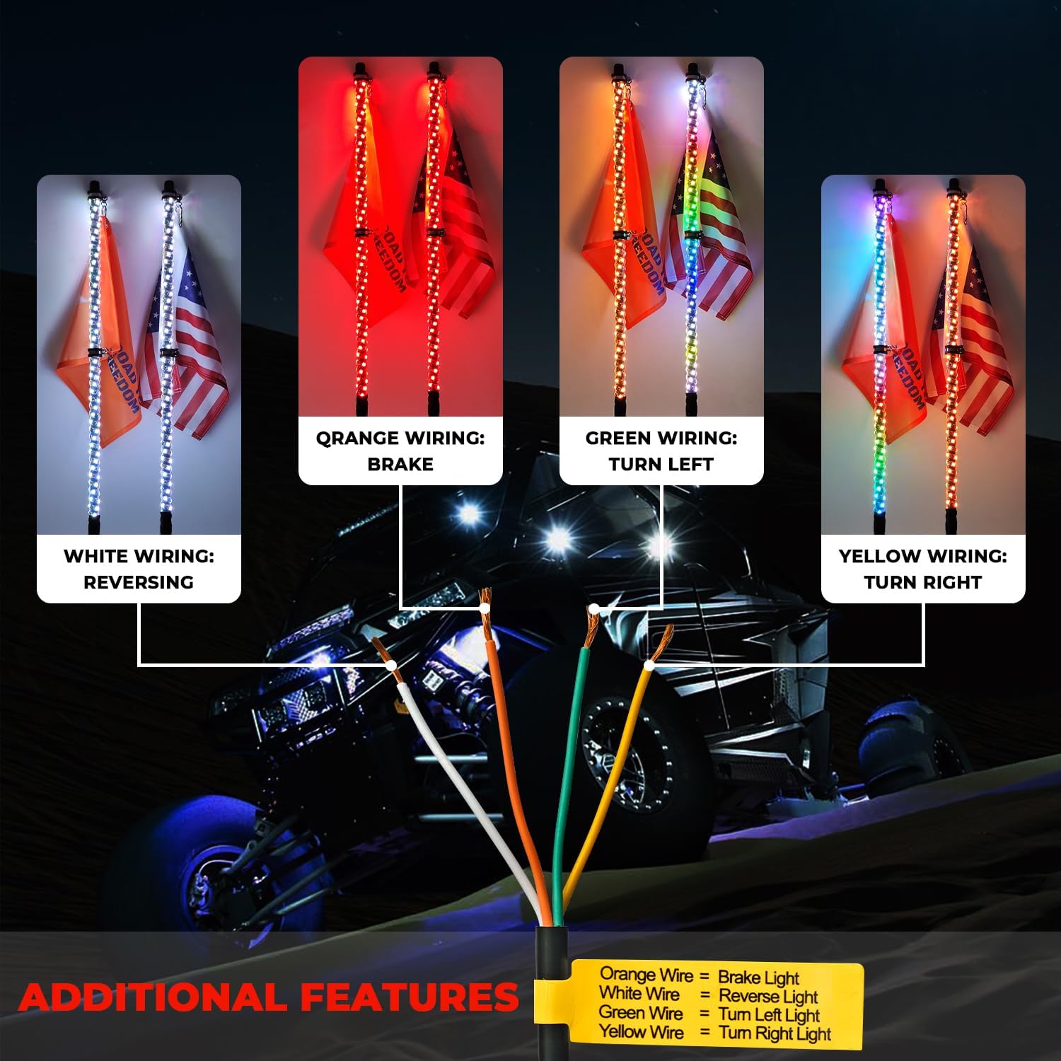 OHMU 2Pcs 3FT Led Whips and 3rd-Gen Rocks Lights Combo Bluetooth and Remote Control,Upgraded Higher Brightness 360° Spiral RGB Chasing Lighted Antenna Whips and Neon Pods