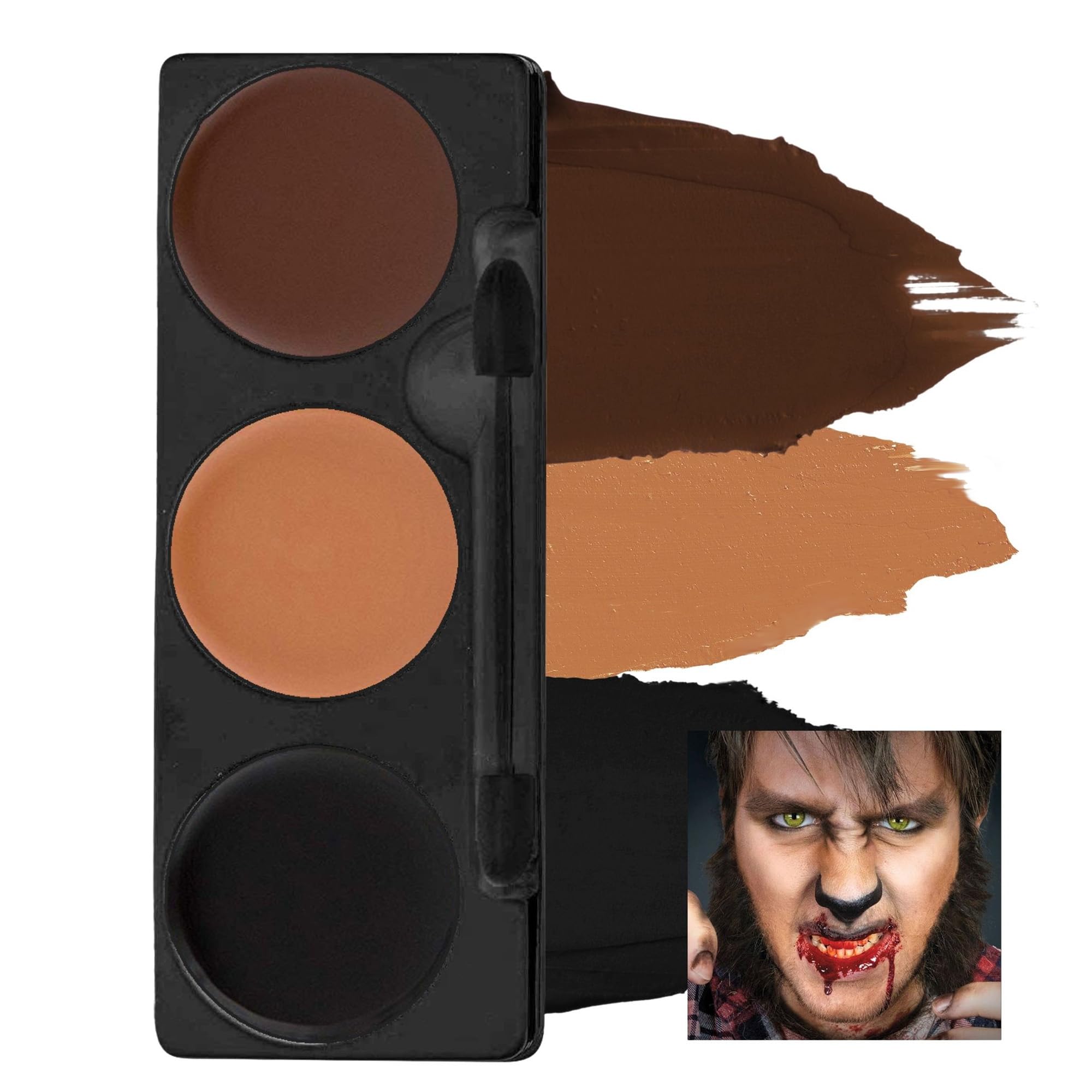 Makeup Tri-Color Character Makeup Palette | Halloween, Special Effects and Theater Cream FX Palette | Face Paint .7 oz (20 g) (WEREWOLF)