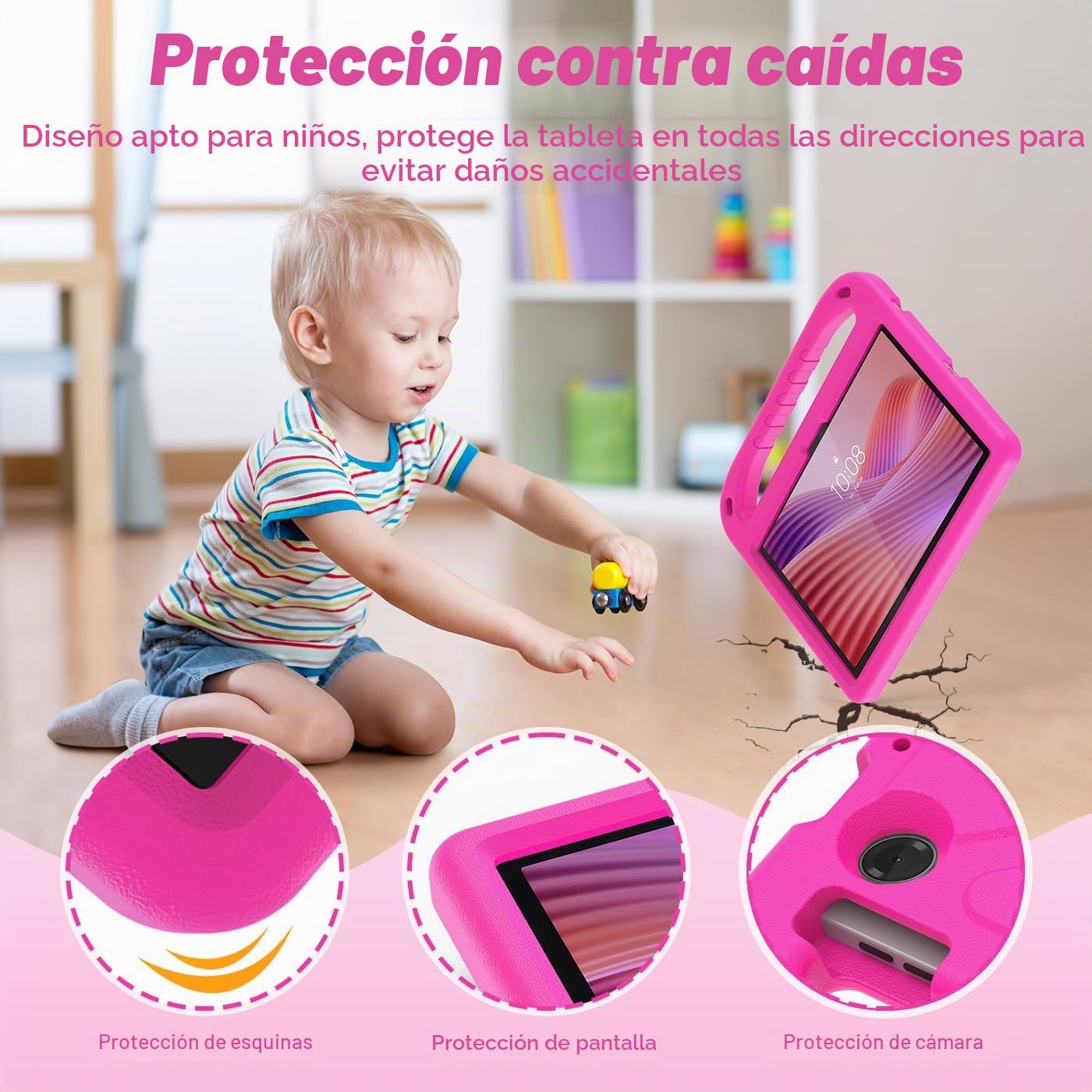 Funda Infantil para Lenovo Tab Tablet 10.1 Pulgadas 2025 (TB-311FU/TB-311XU), Ligera a Prueba de Golpes, con asa Infantil y Correa para el Hombro, Magenta