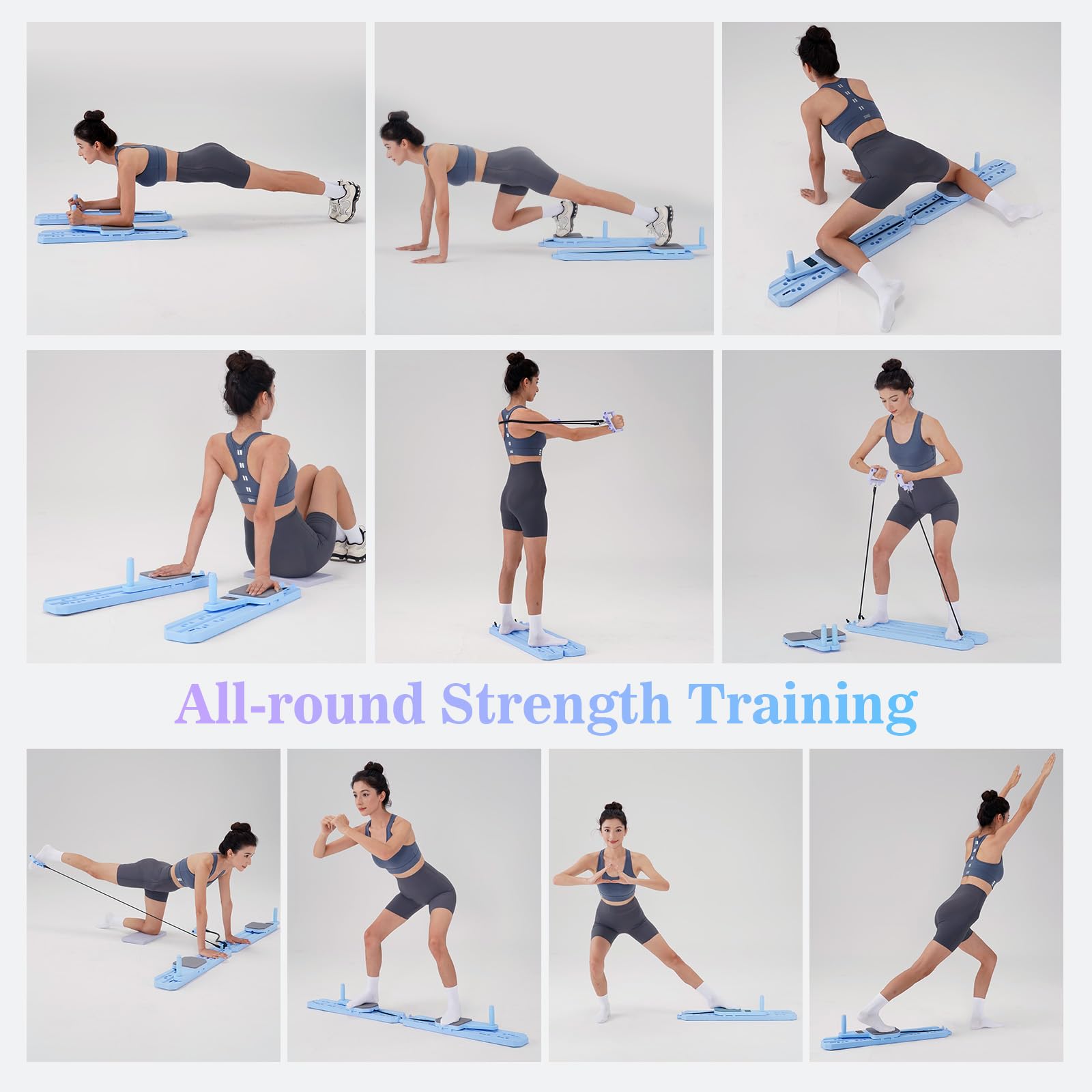 SJHui Pilates Board,4-in-1 Fitness Equipment,Foldable Exercise Board With Push-Up Bars, Resistance Bands & Timer For Full-Body Home & Gym Workouts(Light Blue