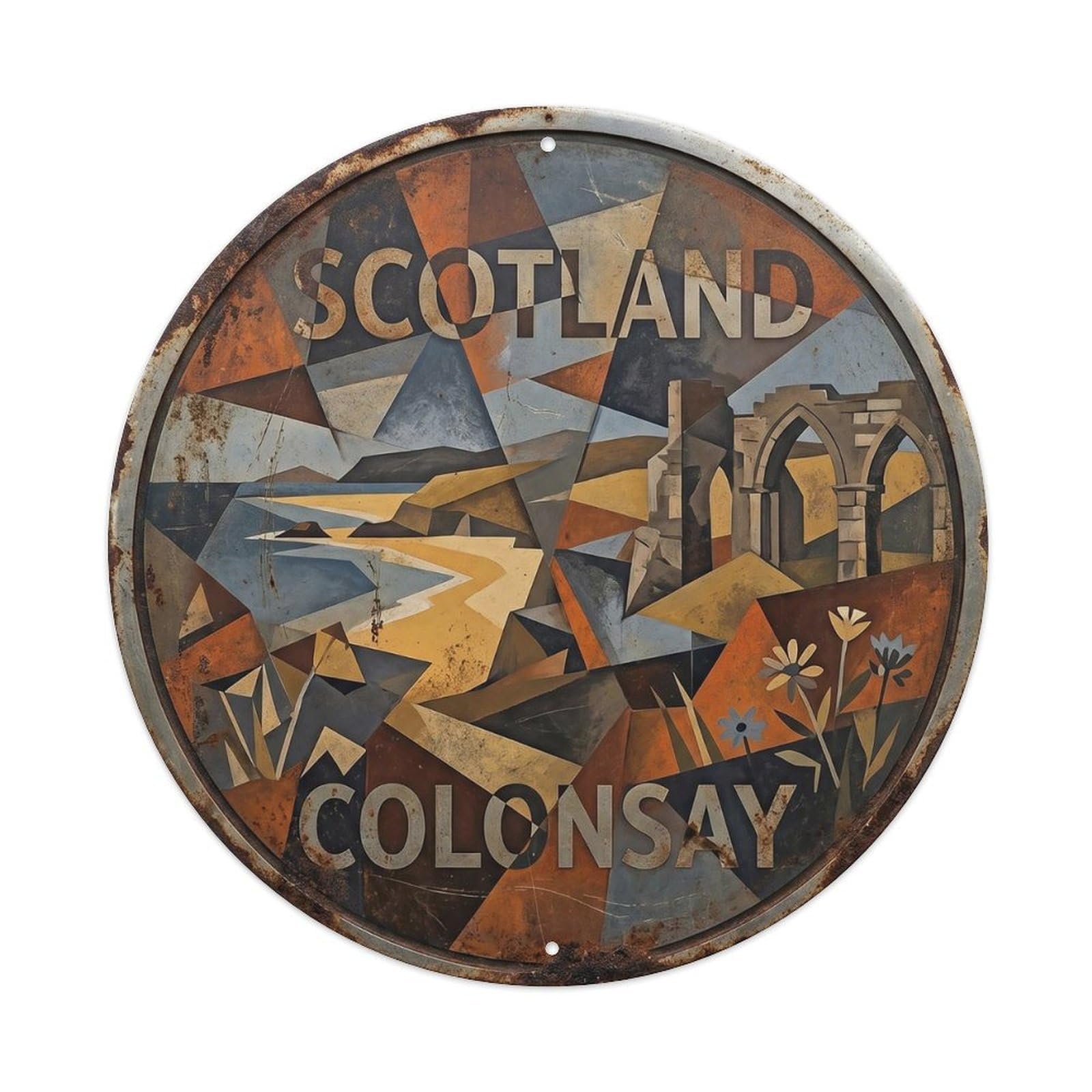Colonsay Beaches Scottish Modern Cubist Seaside Scenery Metal Tin Sign