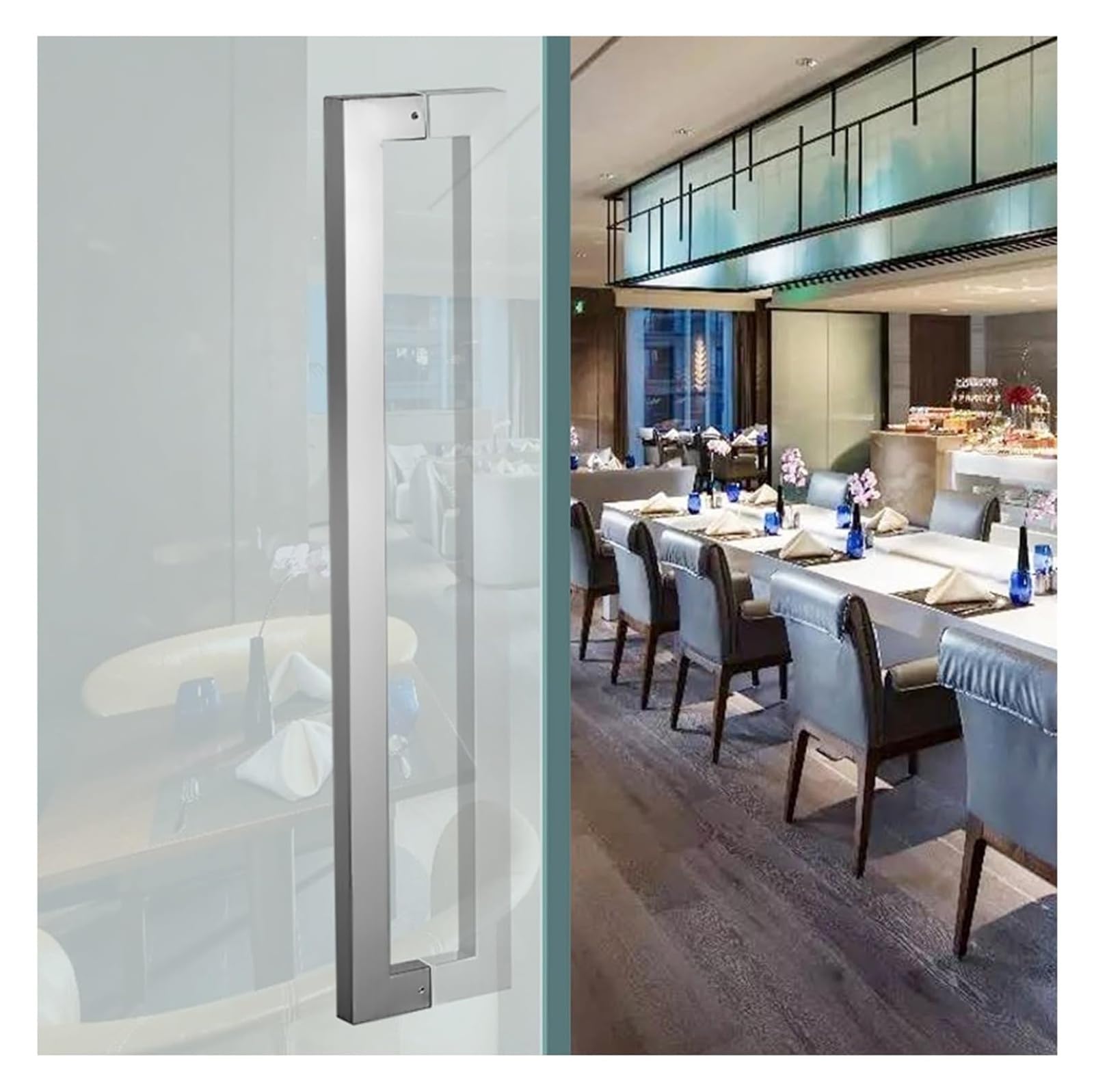 CWCQGH Push Pull Door Handle, Sliding Barn Door Handle, 304 Stainless Steel Bathroom Pull Handle Push Door Handle,Hole Center,Square Shower Room Sliding Door Parts Replacement,Silver-Pitch-600mm
