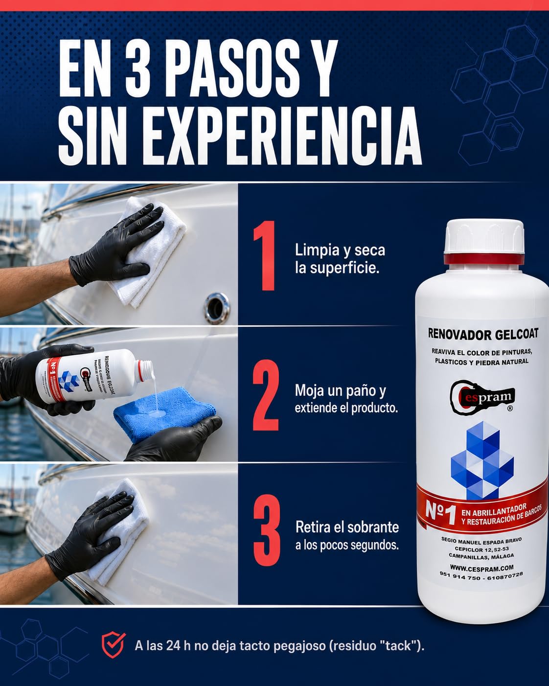 Gelcoat - Abrillantador y Restaurador 1 L - Reaviva el Color y el Brillo de Barcos, Fibra de Vidrio, Plásticos y Pintura sin Pulir - Aplicación con Trapo, Efecto Duradero