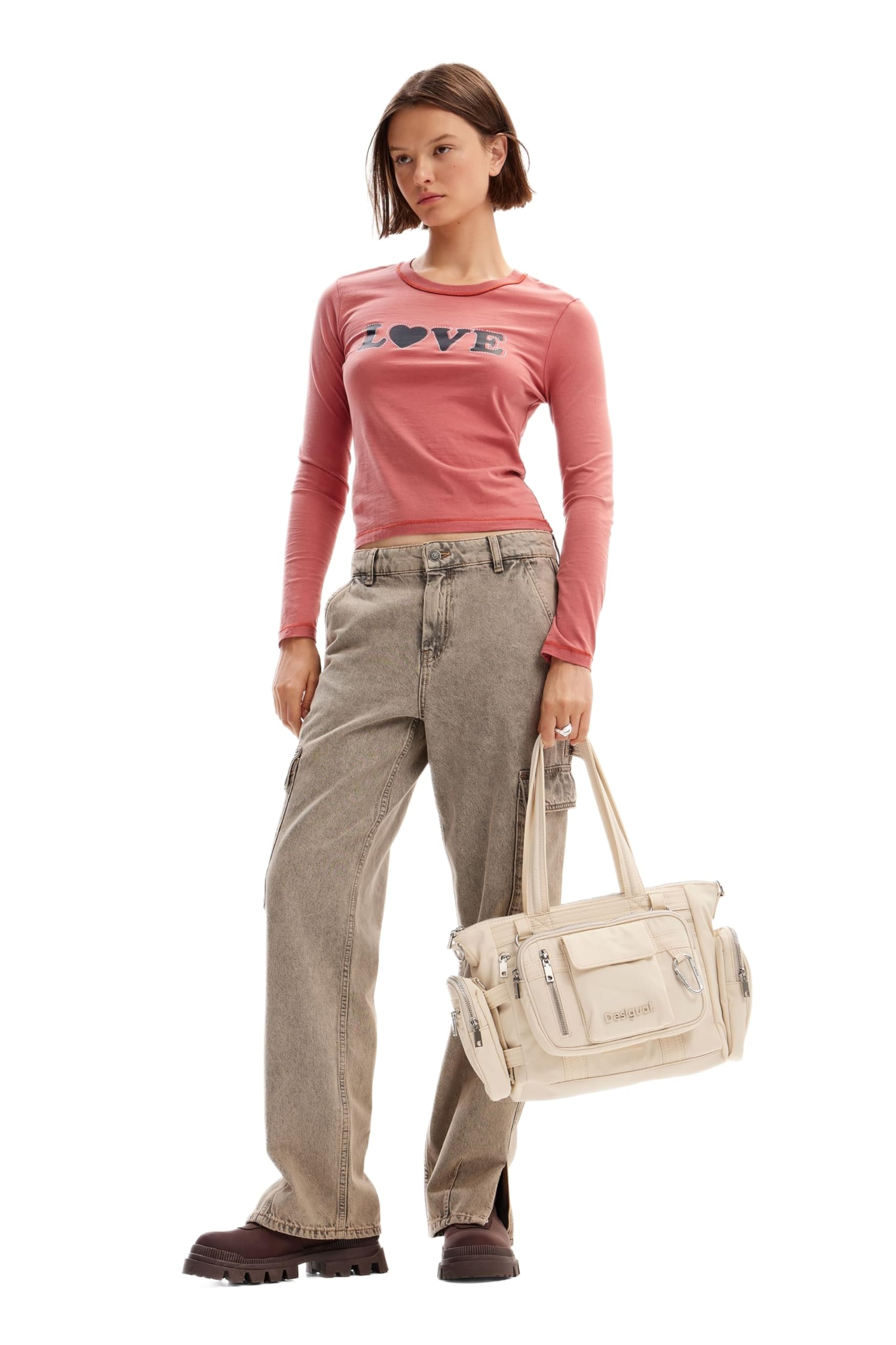 Desigual Women's Knit T-Shirt Long Sleeve, red, XL