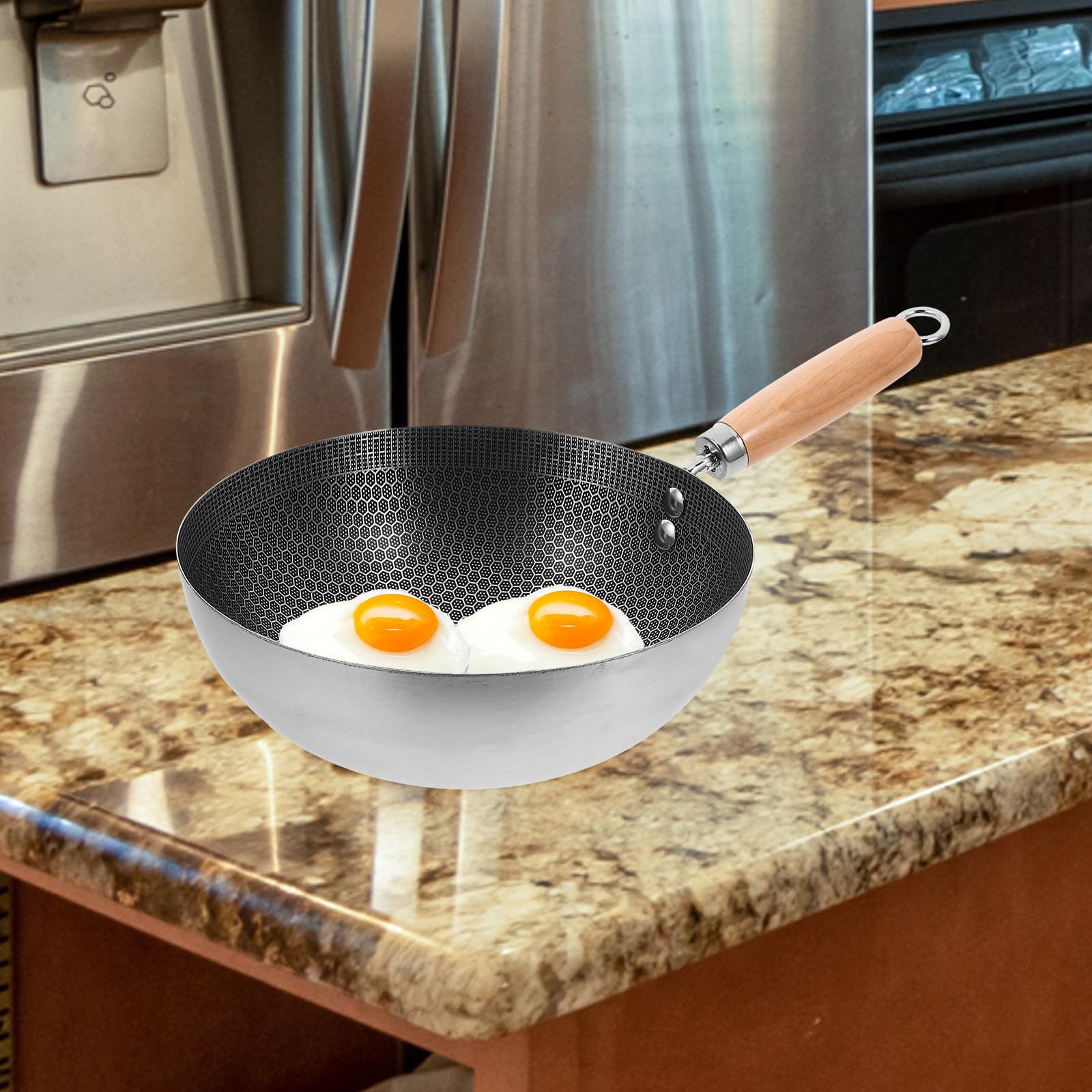 Abaodam Padella e Facile da Pulire Manico Ergonomico per Friggere in Acciaio Inossidabile Struttura a Nido D'ape per Cucina e Grill