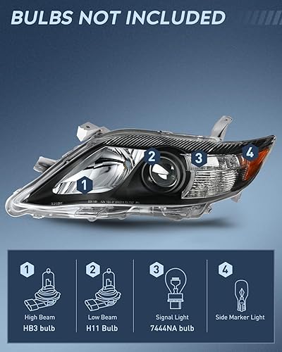 Miniatura 2 de Nilight Conjunto de faros delanteros compatible con Toyota Camry 2010 2011, carcasa negra, reflector ámbar, lente transparente mejorada, lado del