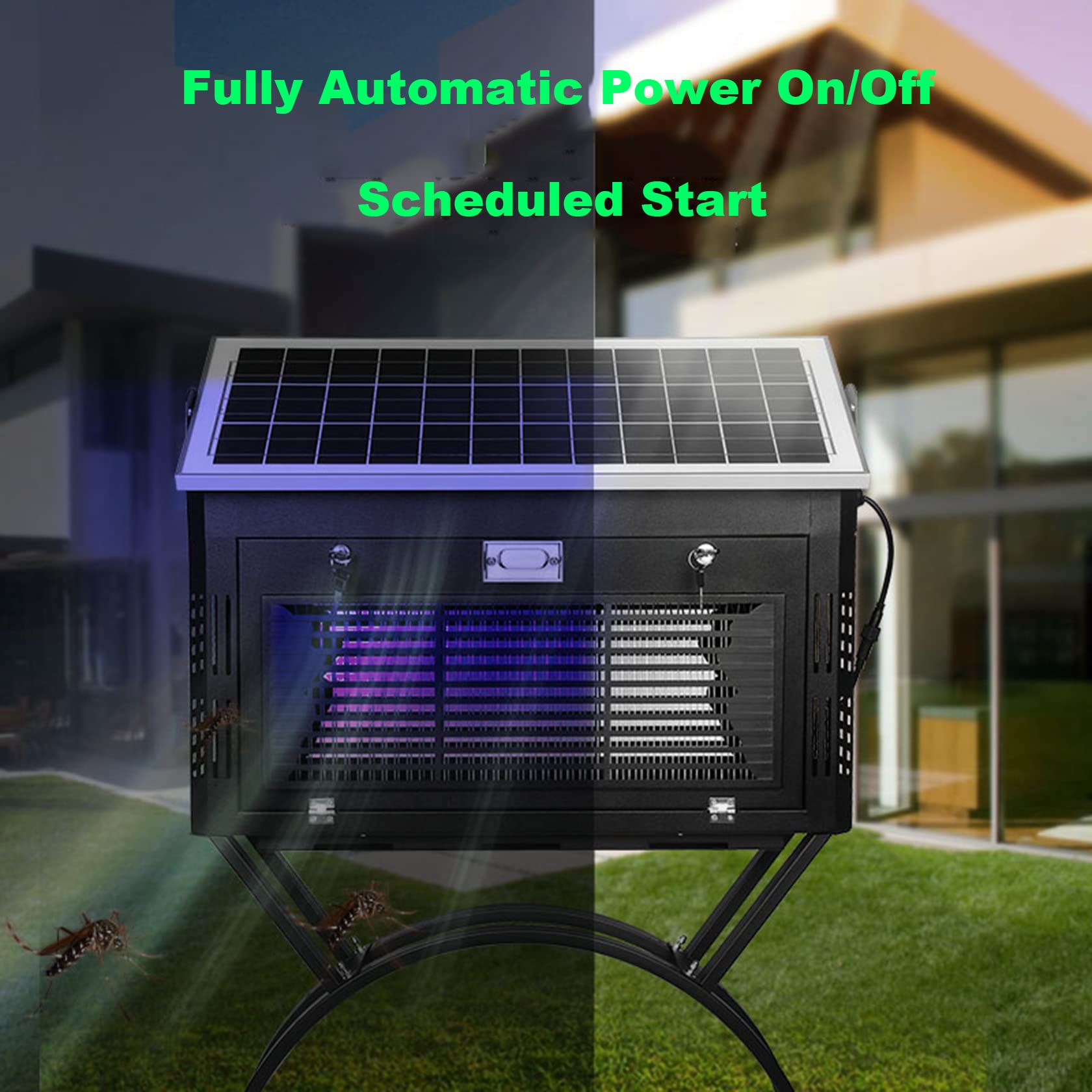Lámpara Antimosquitos De 5000 V, Eliminador De Insectos Solar Totalmente Automático, Lámparas Duales UV/LED, Carga Solar Súper Rápida De 35 W, Batería De Litio De 35000 MAH, Doble Interruptor