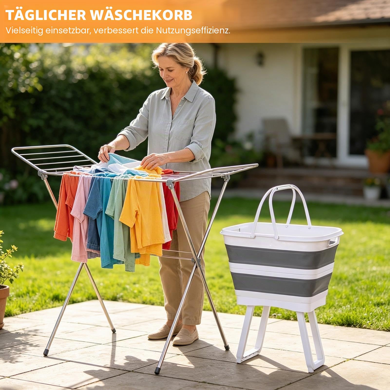Wäschekorb Mit Klappbaren Beinen, Stehender 26L Wäschekorb, Wäschebox Faltbar Mit Faltbaren Beinen Und Griffen, Wasserdicht & Platzsparend, Für Camping, Garten & Haushalt