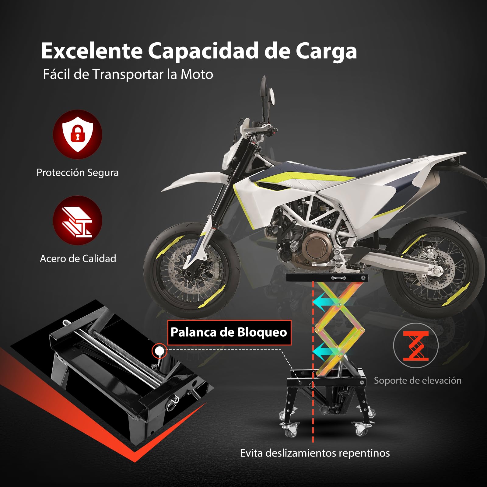 VIVOHOME Gato Hidráulico 160kg Elevación de Motocicletas Jack Mesa de Pie Operado ATV Dirt Bike Tijera Soporte con 4 Ruedas