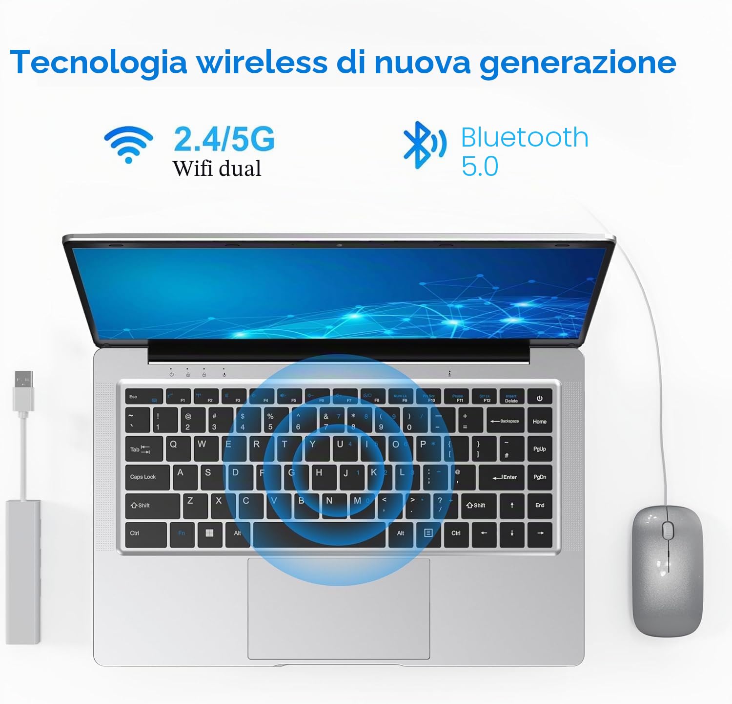 Notebook Portatile 14,1” | Celeron N4000 Dual-Core, 6GB RAM, 128GB SSD, 1366 X 768 UHD, Design Senza Ventola, Wi-Fi & Bluetooth, Mouse Incluso