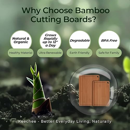 Miniatura 7 de Keechee Butcher Block - Juego de 2 tablas de cortar de bambú carbonizado con ranura para jugo para preparación de comidas y servir queso, juego de 2