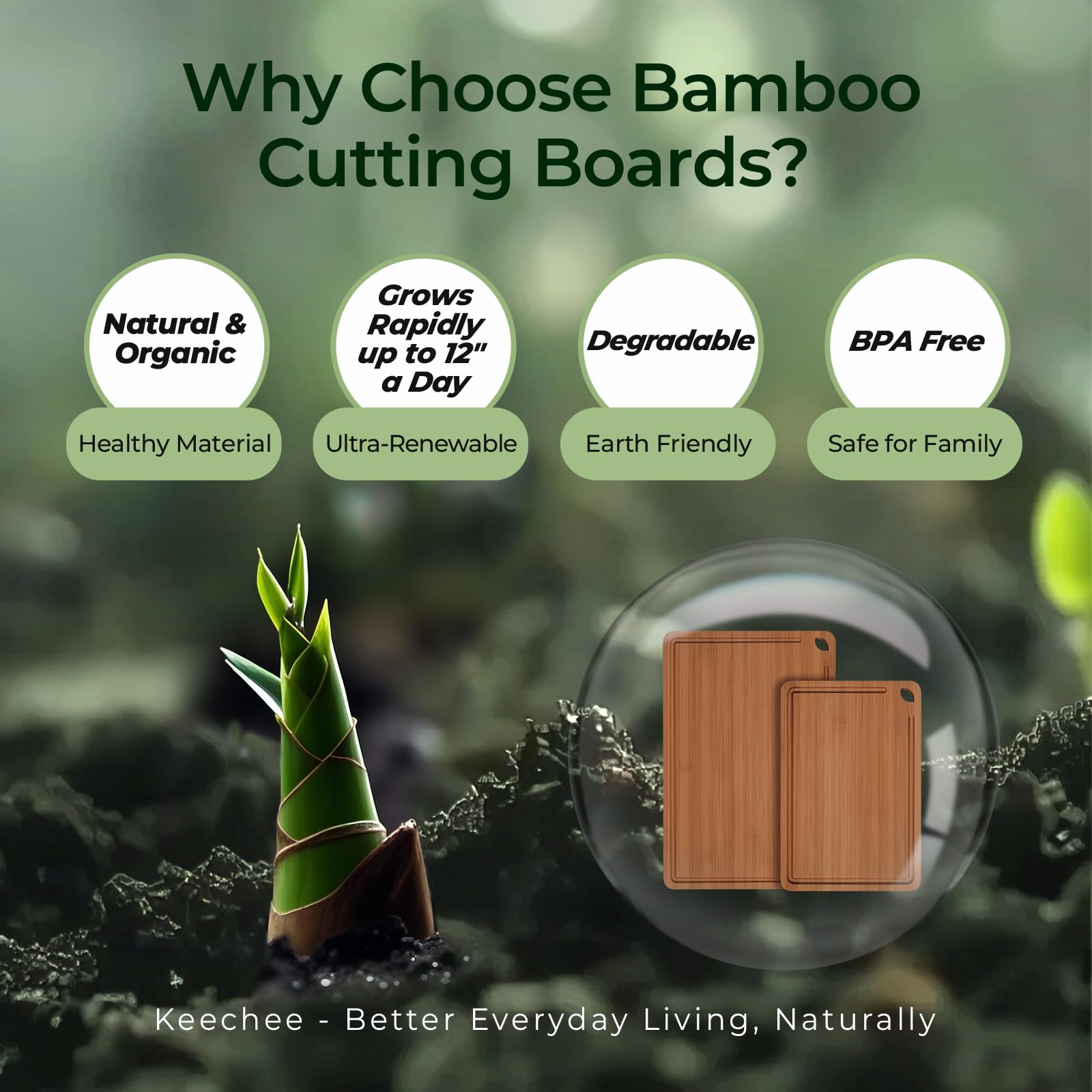Tabla de cortar de madera para cocina, tabla de cortar de bambú, tablas de cortar de madera duraderas para cocina con ranuras profundas para jugo y asas integradas (L+M)