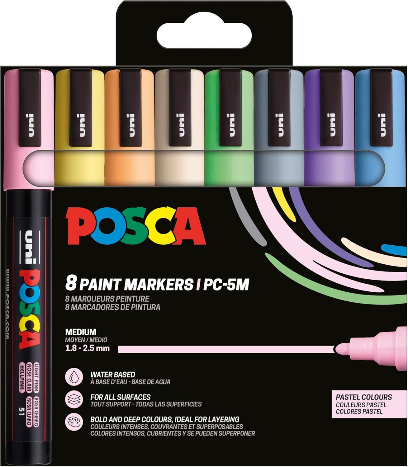 Posca Uni-Ball 182556 Marker Set of 8 Acrylic Pastel Pens PC-5M Permanent Marker 1.8-2.5mm Round Tip