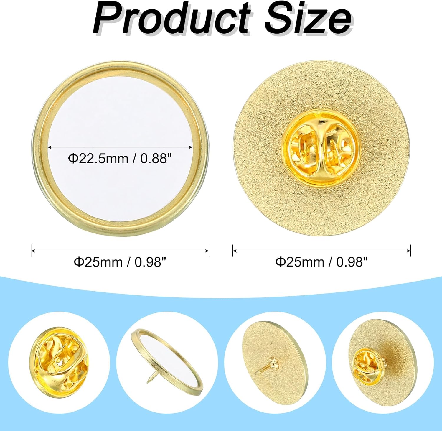 PATIKIL Sublimation Blank Button, 30 Pcs 0.98 Inch Aluminum DIY Sublimation Pins Round for DIY Craft Badge Jewelry Lapel, Golden Tone