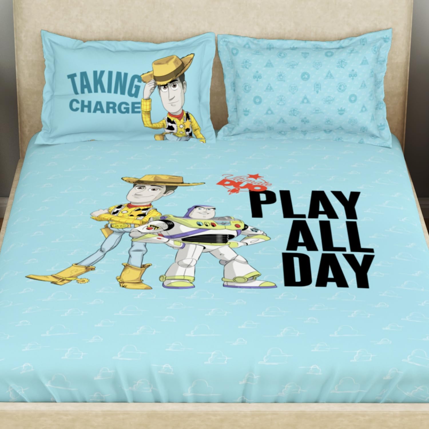 Spaces Kids Bedsheet – King Bed, 100% Cotton, 180 TC, 1 King Size Bedsheet with 2 Pillow Covers (274 x 274 cm, 43 x 68 cm) (Sky Blue)-image-25