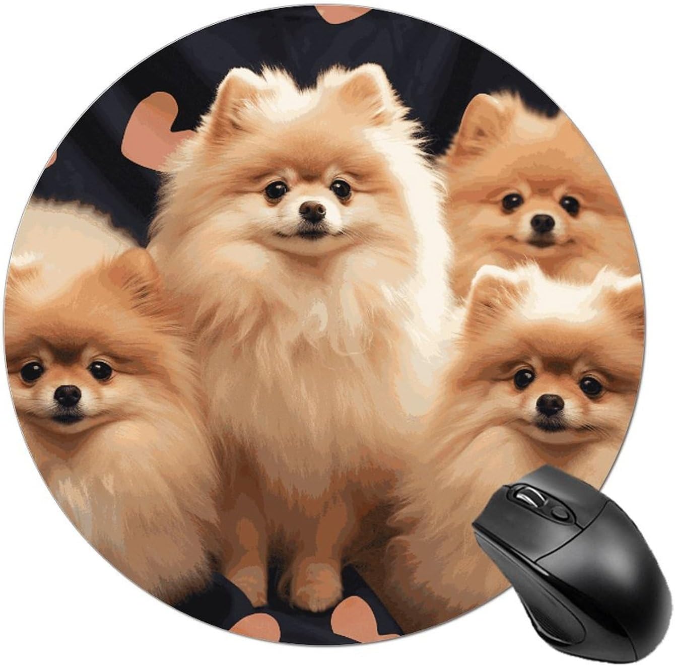 Round Pomeranians Puppies Mouse Pad Cute Small Computer Mouse Mat Funny Mousepad with Non-Slip Rubber Base Waterproof Travel Mousepads for Home Decor Office Desk Accessories 7.8in