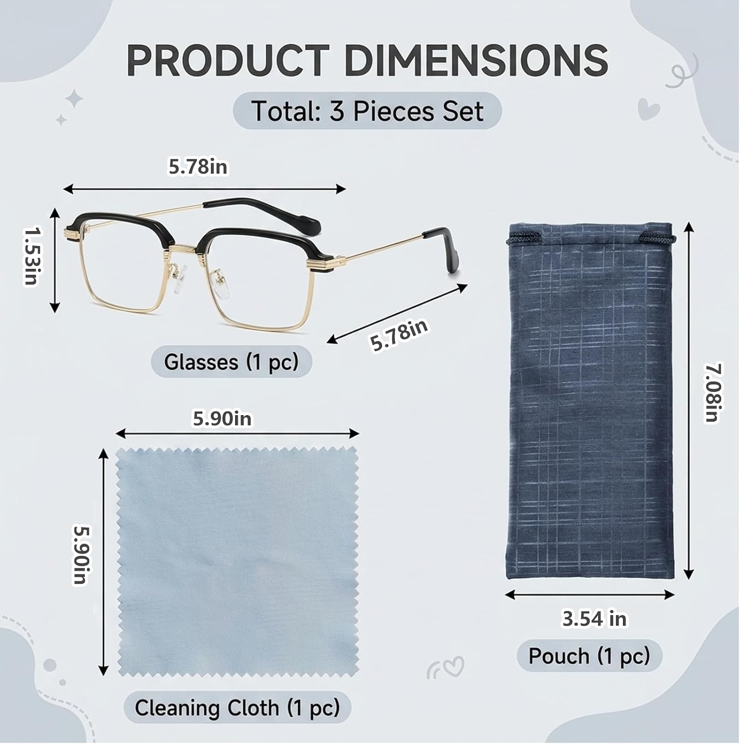 3 Pack Smart Zoom Glasses, Black Gold Frame with Carrying Pouch and Cleaning Cloth,Smart Adjustable Focus Glasses for Varied Viewing Distances