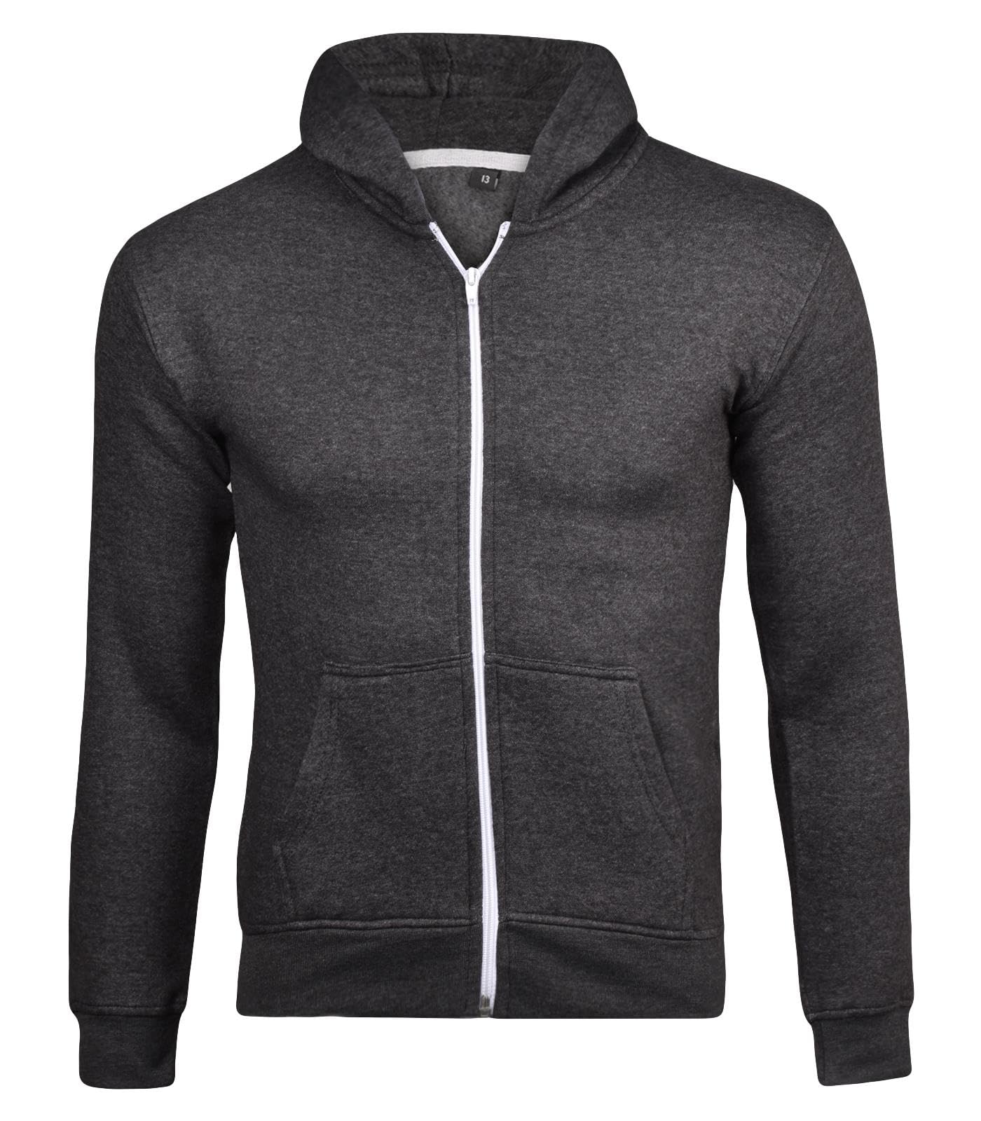 True Face Kids Fleece Zip Up Hoodie Hoodies for Boys and Girls, Casual Hoody Comfy Zipper Jackets for Children Plain Hooded Sweatshirt PE School Jumper (Charcoal - No Cord,13 Years)