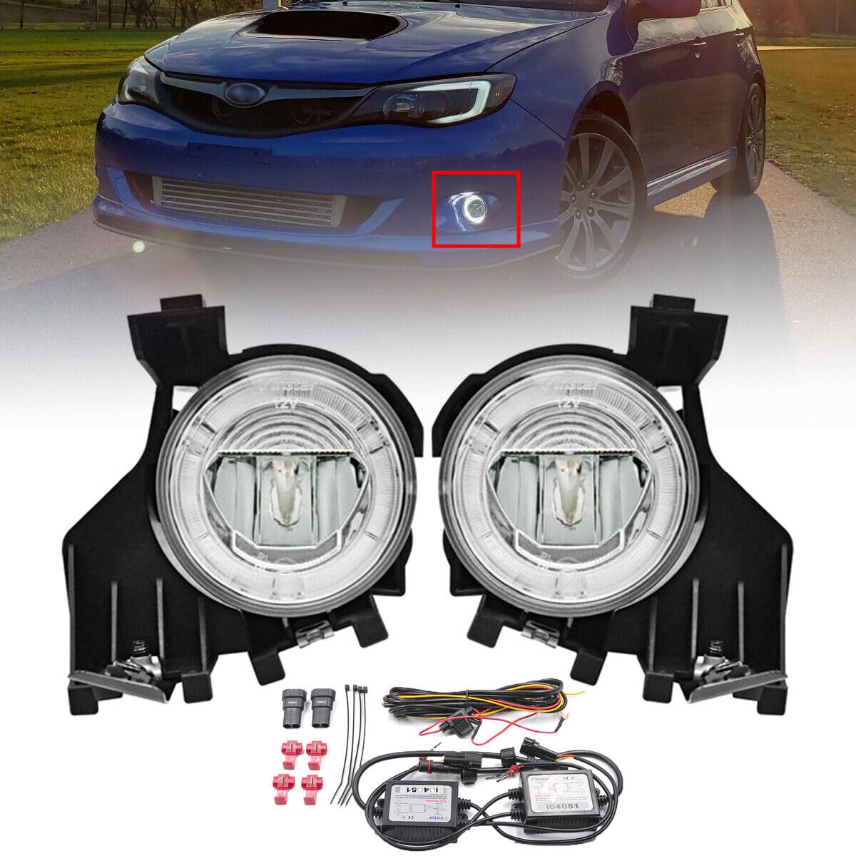 JKAPCYJFHF Luces diurnas LED DRL con anillo de halo y luces antiniebla para Subaru Impreza WRX 2008-10