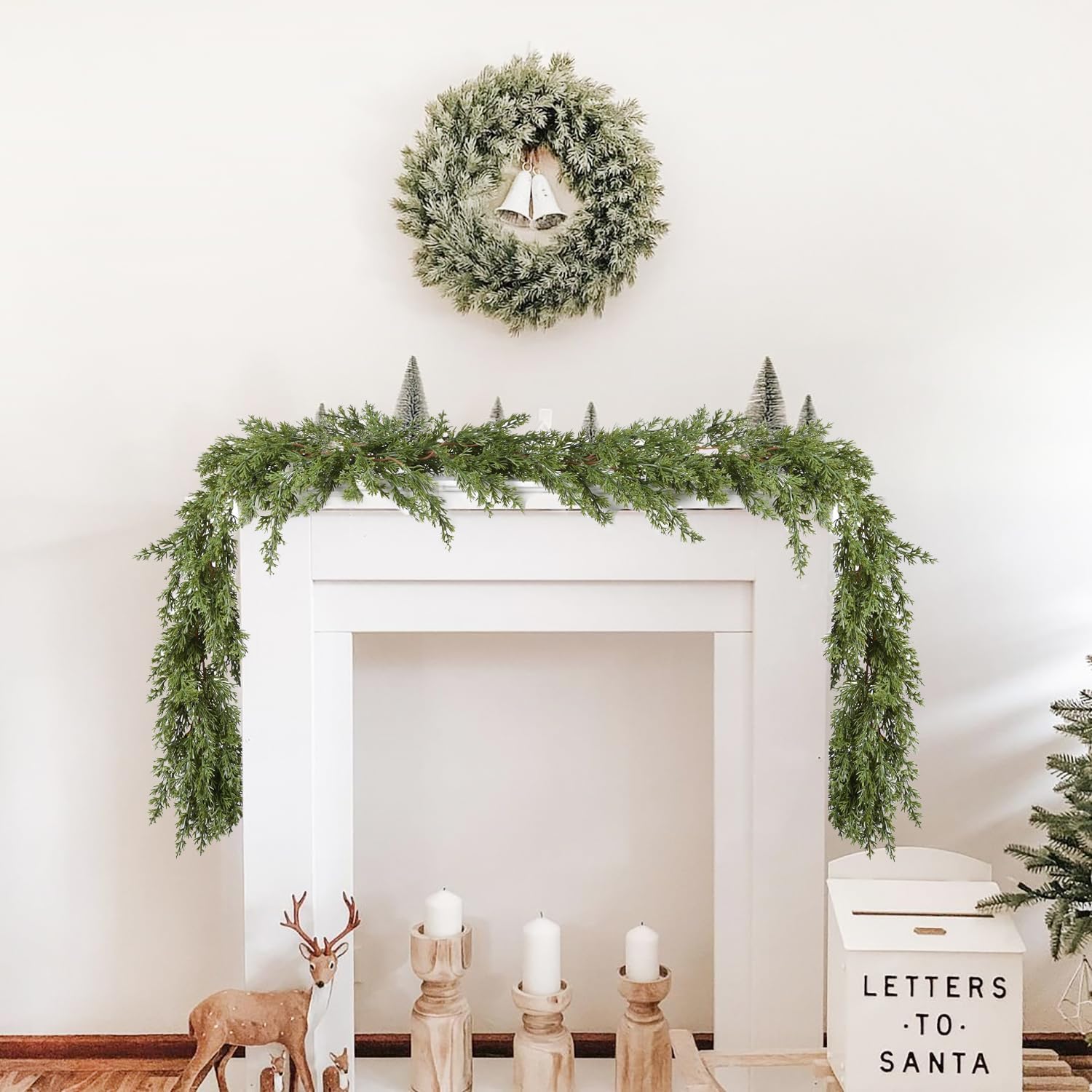 6Ft Christmas Pine Garland, Christmas Greenery Garland Realistic Cedar Artificial Cypress for Holiday Mantel Fireplace Table Centerpiece Decor - Image 7