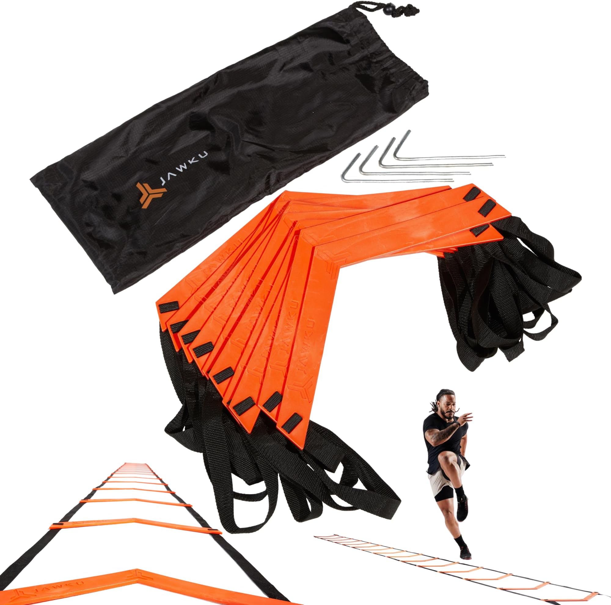 - JAWKU Speed and Agility Ladder, Extra Long 21-Foot with 15-Rungs to Improve Balance, Acceleration, Lateral Speed, Change of Direction, and Body Control