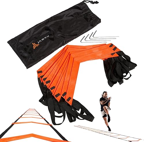 JAWKU Escalera de velocidad y agilidad, extra larga de 21 pies con 15 peldaños para mejorar el equilibrio, aceleración, velocidad lateral, cambio de