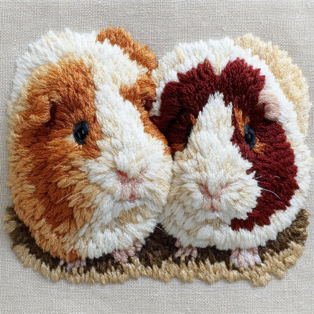 Kitquiver Animal Latch Hook Cushion Craft Kits Cartoon Guinea Pig Crochet Needlework Crafts with Latch Hook Tool for Adults DIY Handmade Home Cushion Kits Decor 17x17In