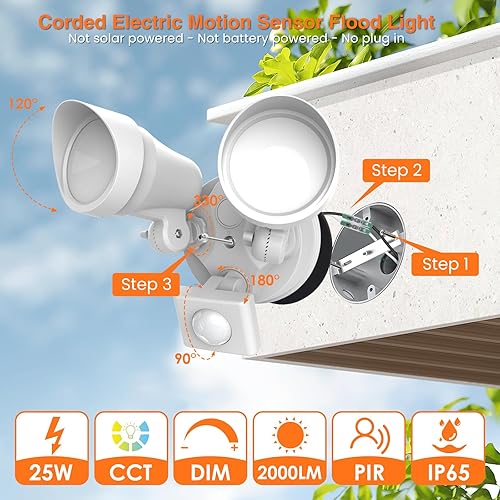 Miniatura 2 de ALUSSO LIGHTING Luz de seguridad LED con sensor de movimiento de 25 W, con control remoto, luz de inundación LED regulable 3000K-6500K ajustable,