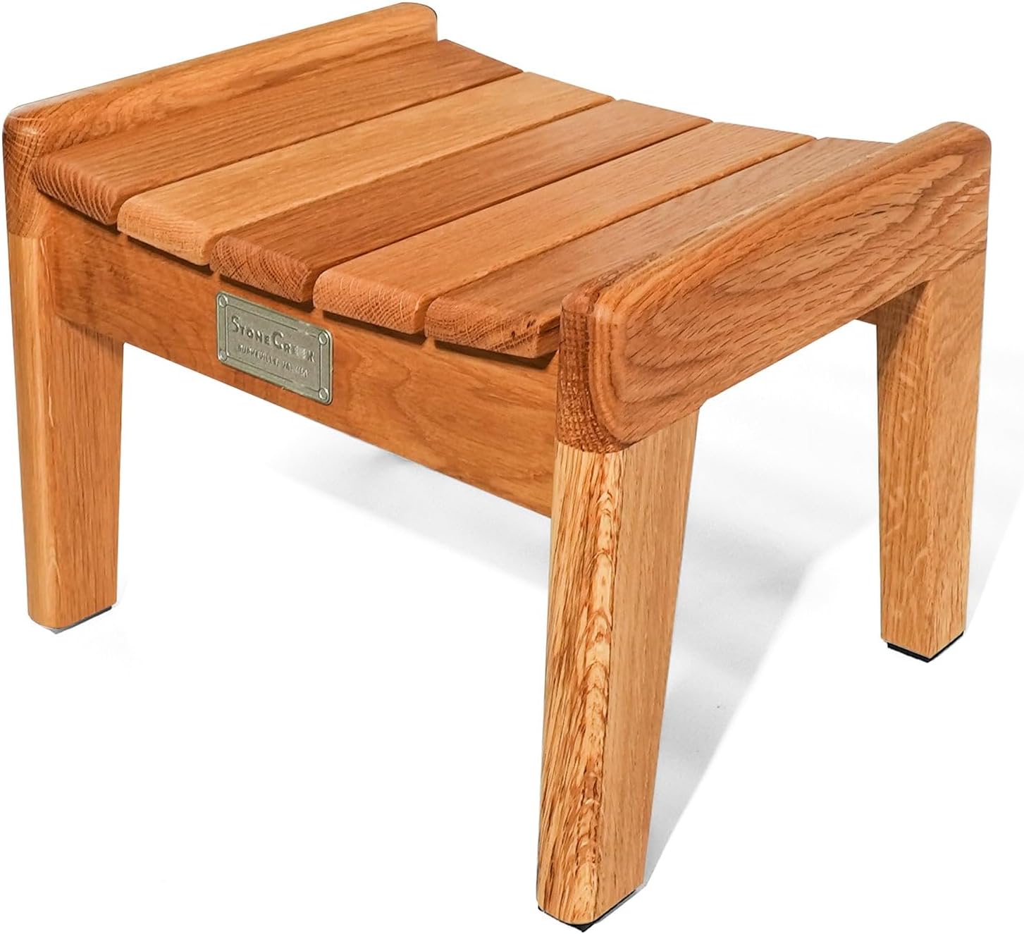 CONSDAN StoneCreek Oak Wood Curved Bow Stool - Versatile Slatted Bench Seat for Entryway, Bathroom, Bedroom & Garden, Solid Foot Stool, Standard, Natural Oak