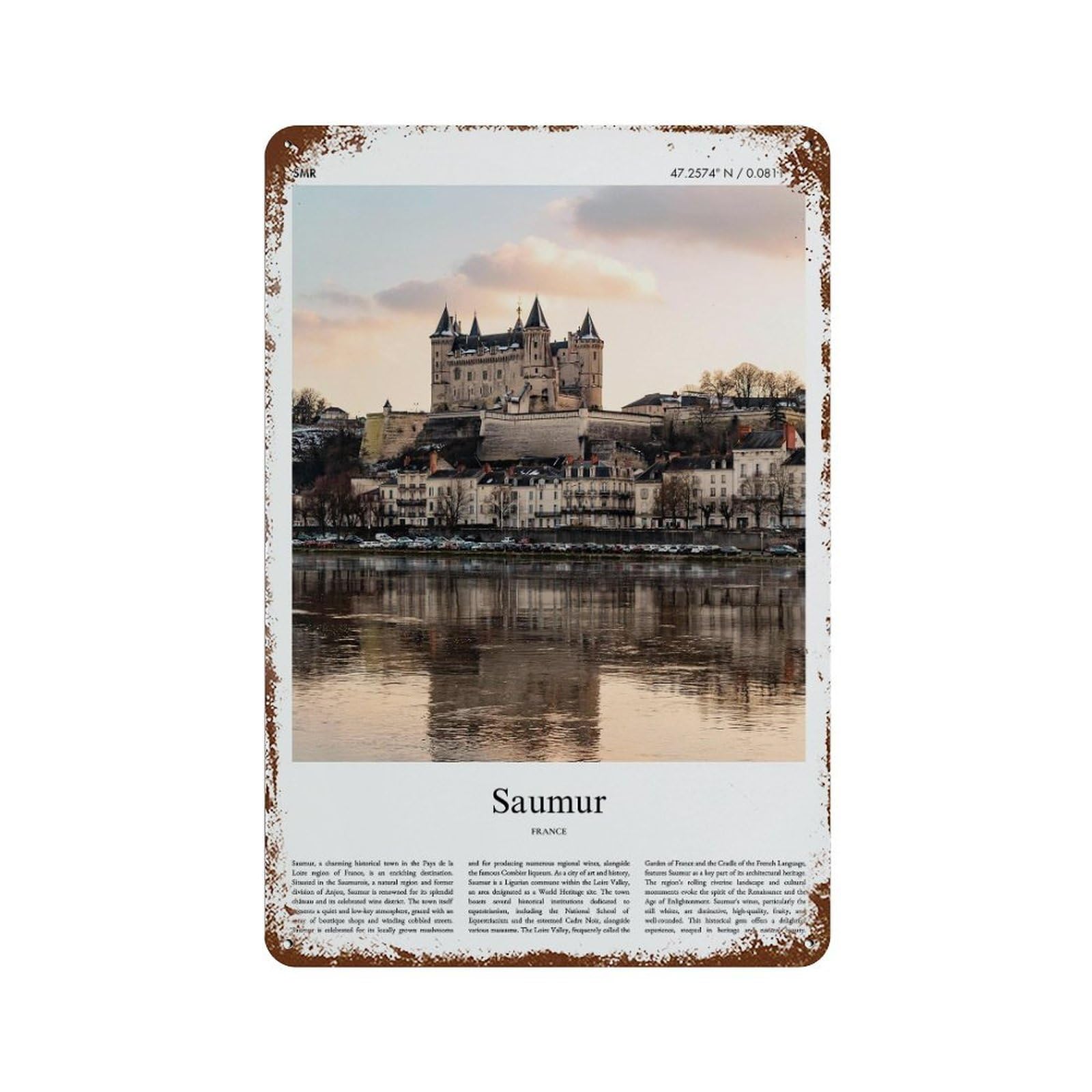 xiaoxiaoshen Saumur France City Scenery Wall Decor Art Metal Tin Poster Modern Home Decor Art Home Bar Shop Decorations Vintage Sign 30x20cm