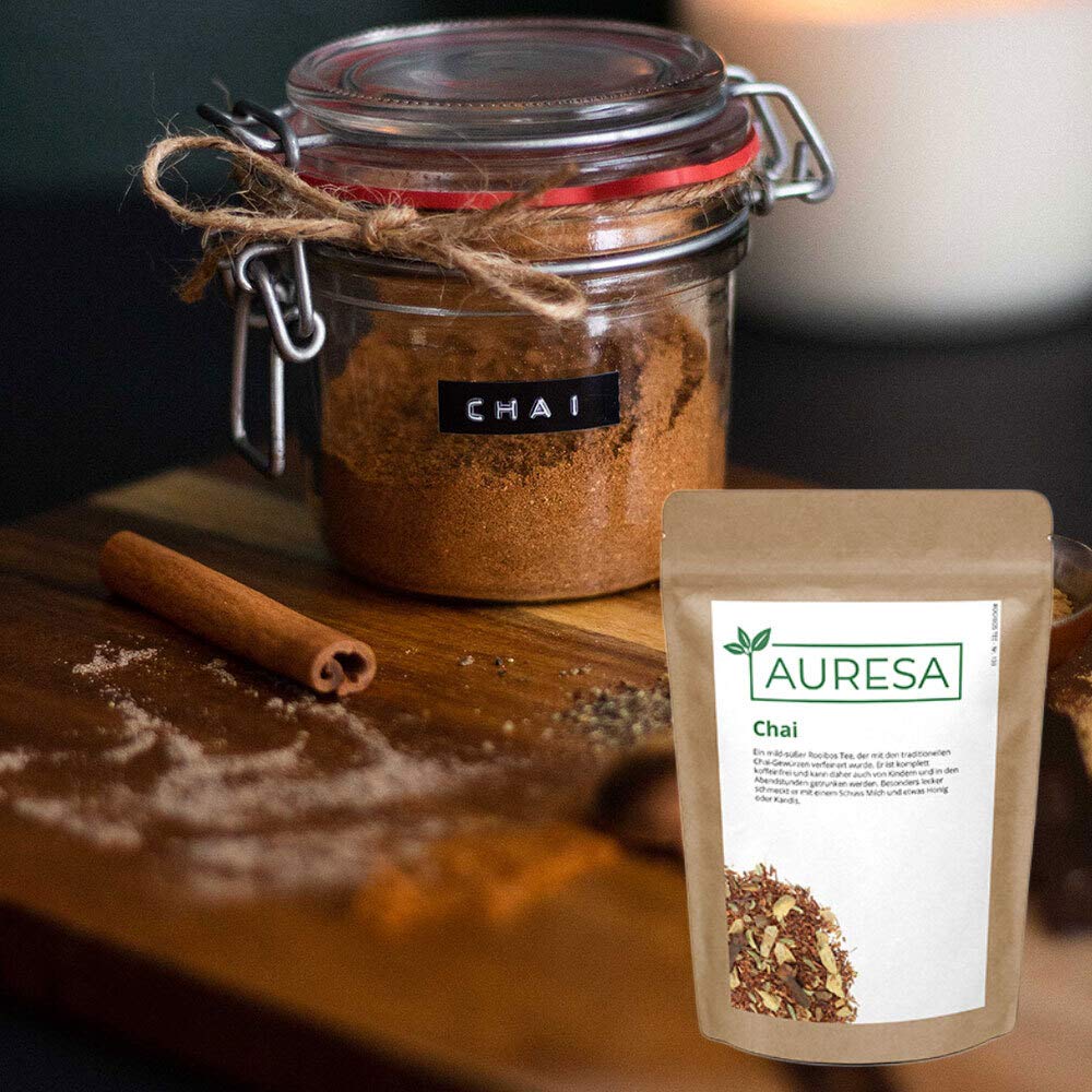 AURESA Ayurveda Tee Chai | Rooibos mit aromatischen Gewürzen wie Fenchel, Anis, Zimt und Ingwer | Dosha Vata Gewürztee