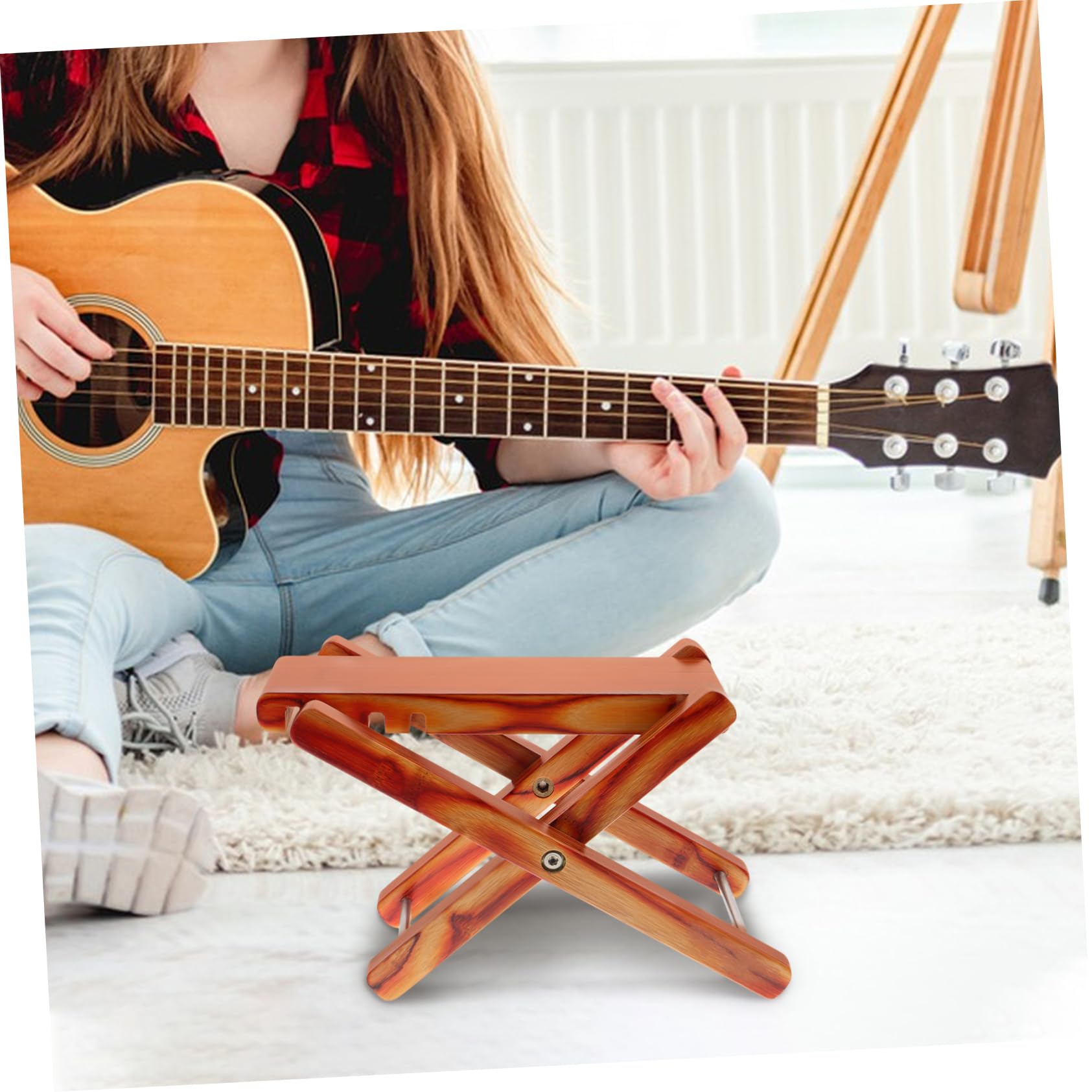 SHOWERORO 1pezzi Poggiapiedi Regolabile Bamboo Per Chitarra Per Chitarra Regolabili Design Pieghevole e Antiscivolo Per Musicisti Classici e Folk