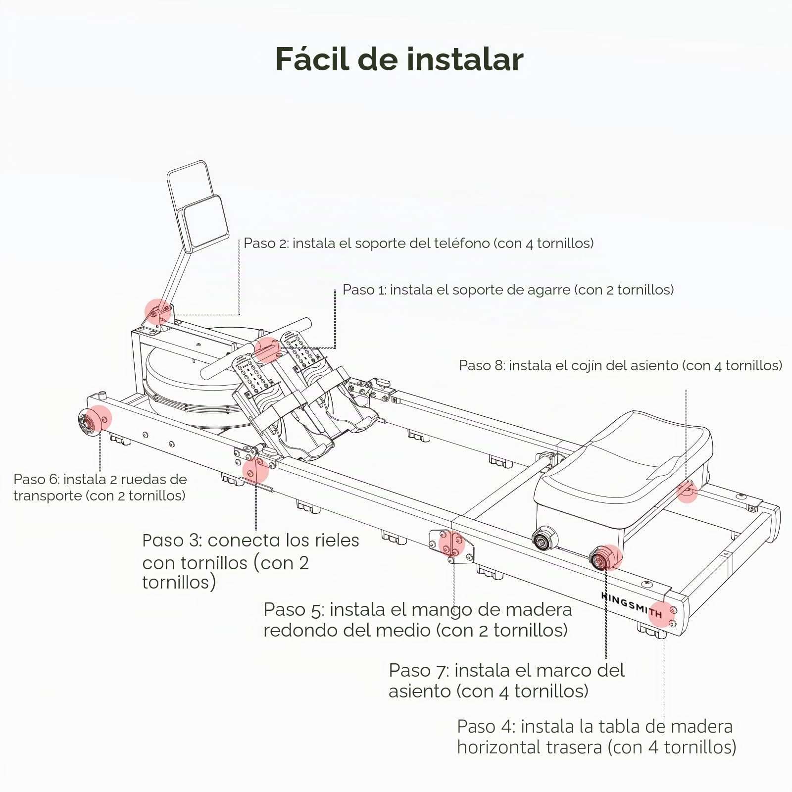 Maquina de Remo para Casa, Máquina de Remo Resistente al Agua con Ajuste de 5 Niveles, Máquina de Remo Triple Plegable, Capacidad de Peso de 180 kg con Monitor LED, Noces Compatibles con la Aplicación